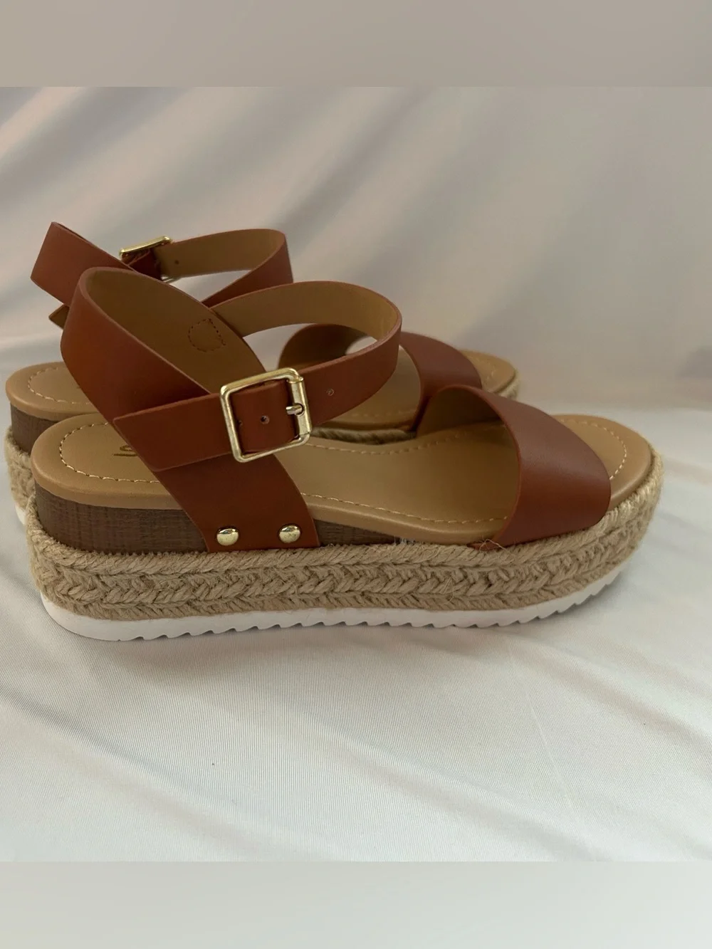 Soda Tan Brown Espadrille Platform Sandalsy size 6
